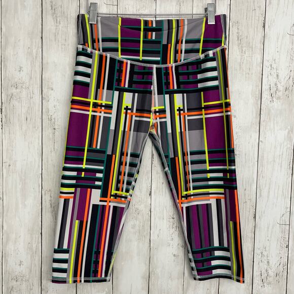 Fabletics Pissarro Salar Crop Pants Geometric Bright Multicolored Athletic Pants - Picture 1 of 8